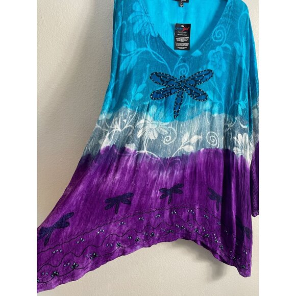 NEW Greater Good Womens Plus 4X Tunic Top Dragonfly Blue Purple V Neck Shirt - Picture 11 of 12